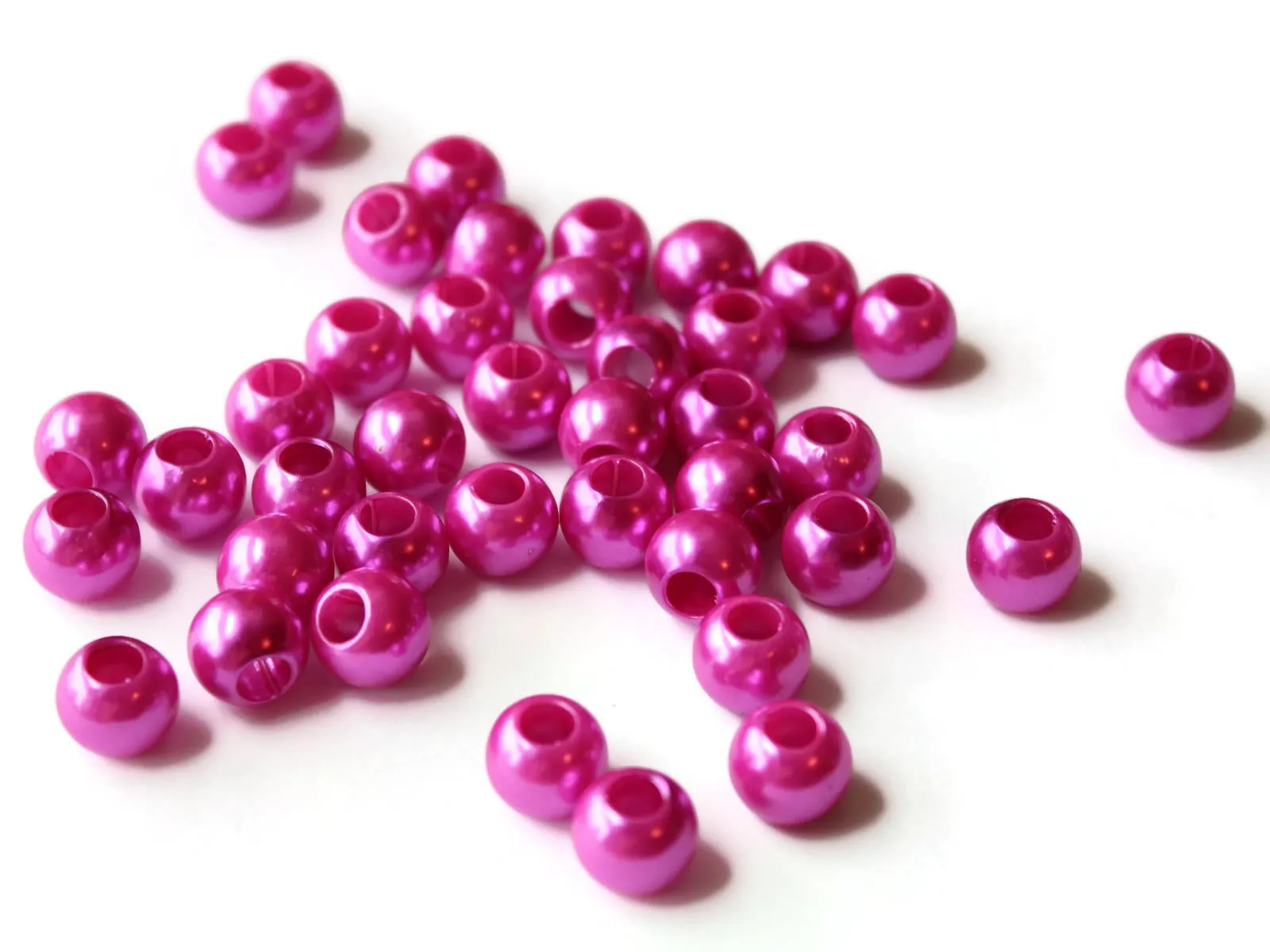 40 12mm Large Hole Pearls Hot Pink Pearl Beads Round Plastic Pearl Beads bE1