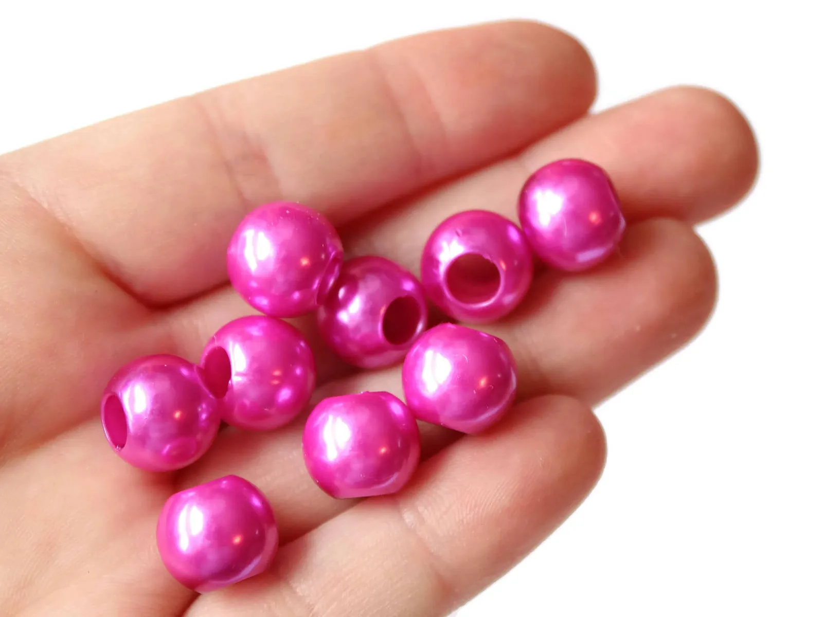 40 12mm Large Hole Pearls Hot Pink Pearl Beads Round Plastic Pearl Beads bE1