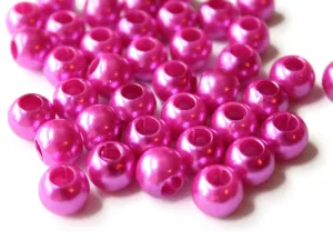 40 12mm Large Hole Pearls Hot Pink Pearl Beads Round Plastic Pearl Beads bE1