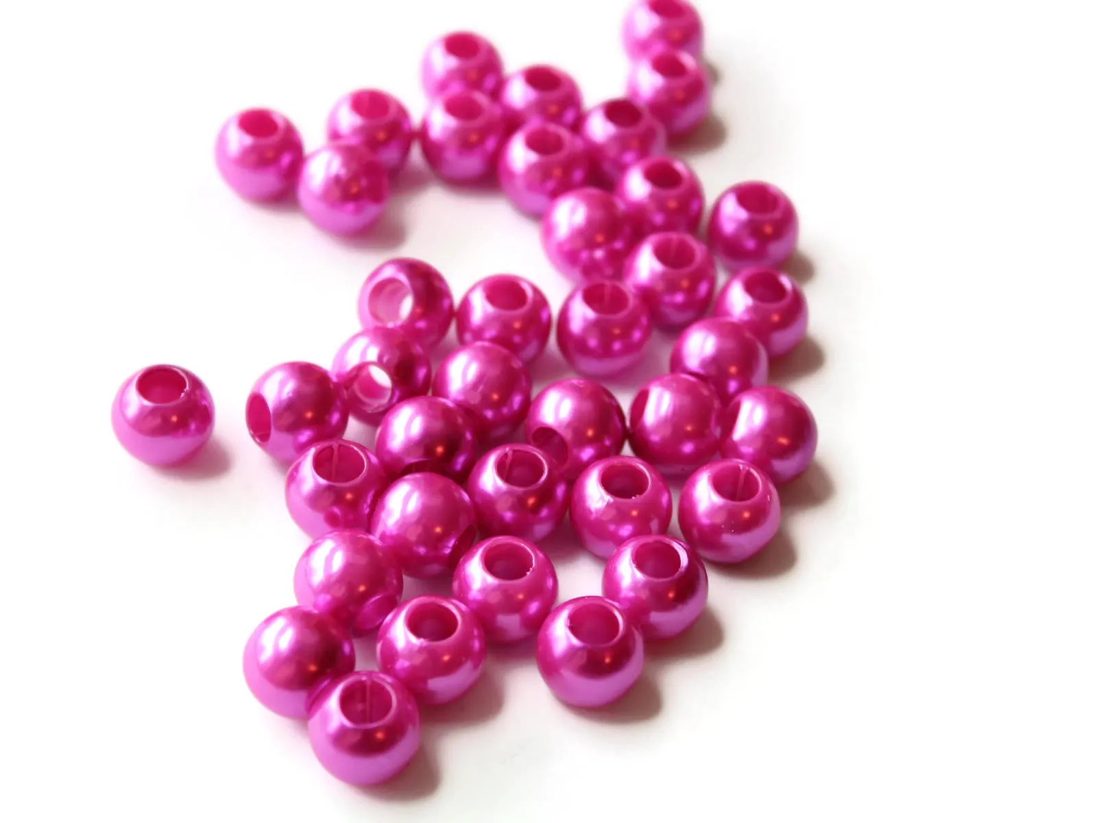 40 12mm Large Hole Pearls Hot Pink Pearl Beads Round Plastic Pearl Beads bE1