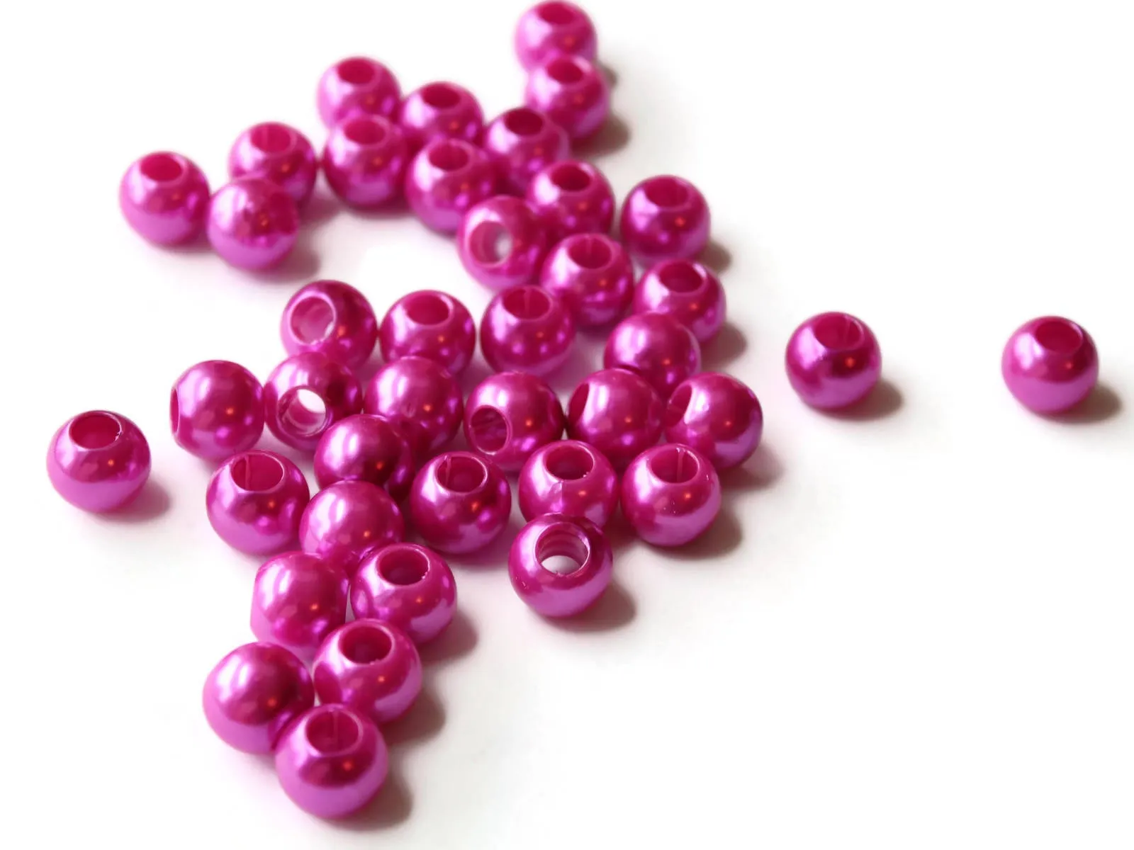 40 12mm Large Hole Pearls Hot Pink Pearl Beads Round Plastic Pearl Beads bE1