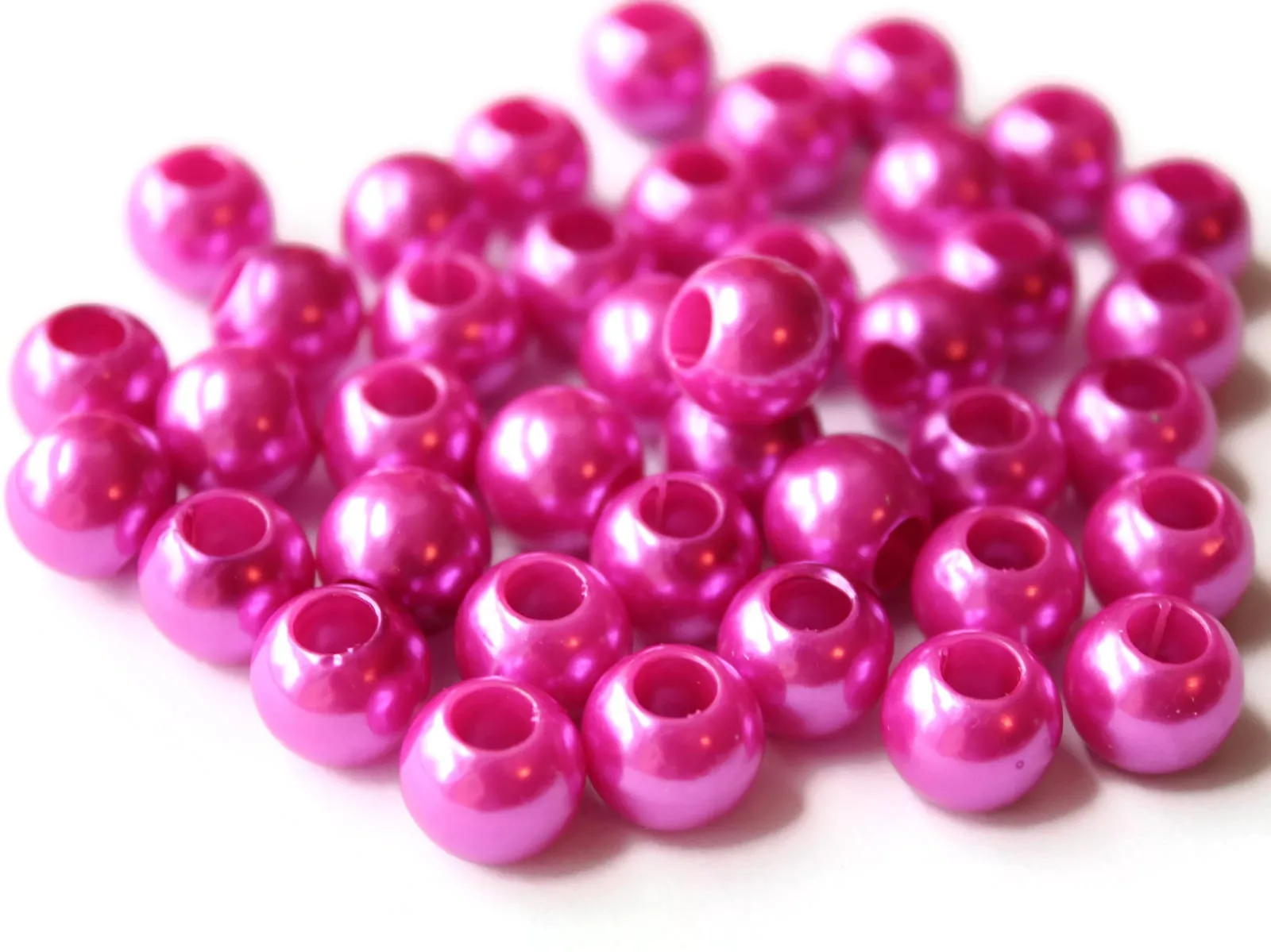 40 12mm Large Hole Pearls Hot Pink Pearl Beads Round Plastic Pearl Beads bE1