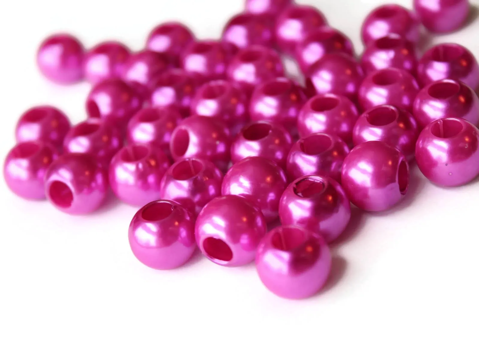 40 12mm Large Hole Pearls Hot Pink Pearl Beads Round Plastic Pearl Beads bE1