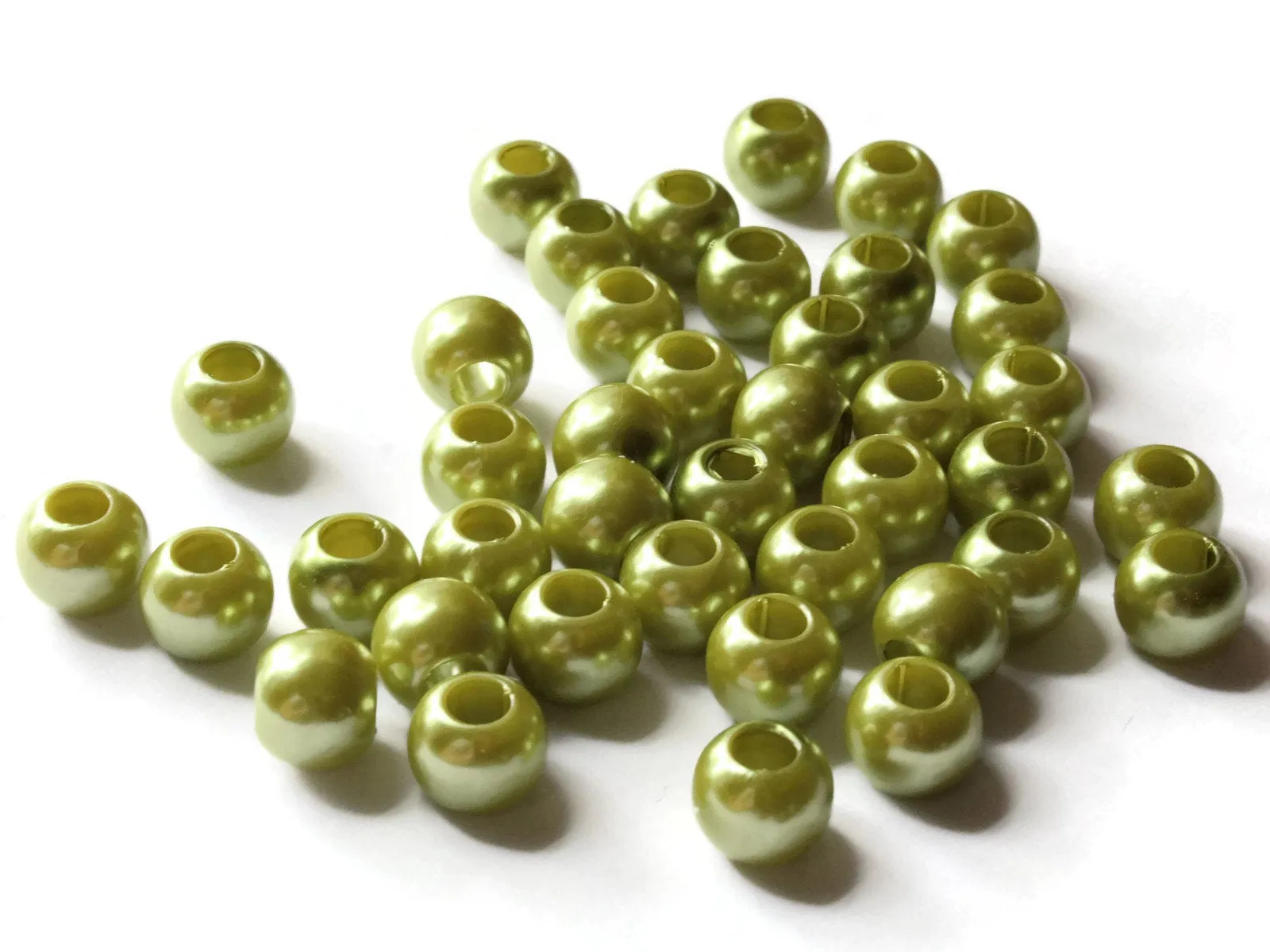 40 12mm Large Hole Pearls Light Green Pearl Beads Round Plastic Pearl Beads
