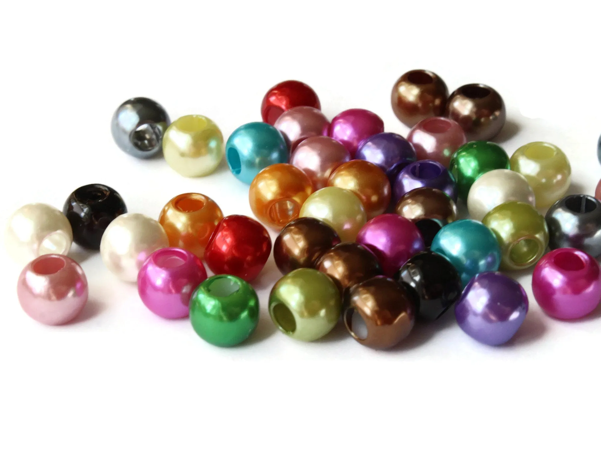 40 12mm Large Hole Pearls Mixed Color Faux Pearl Beads