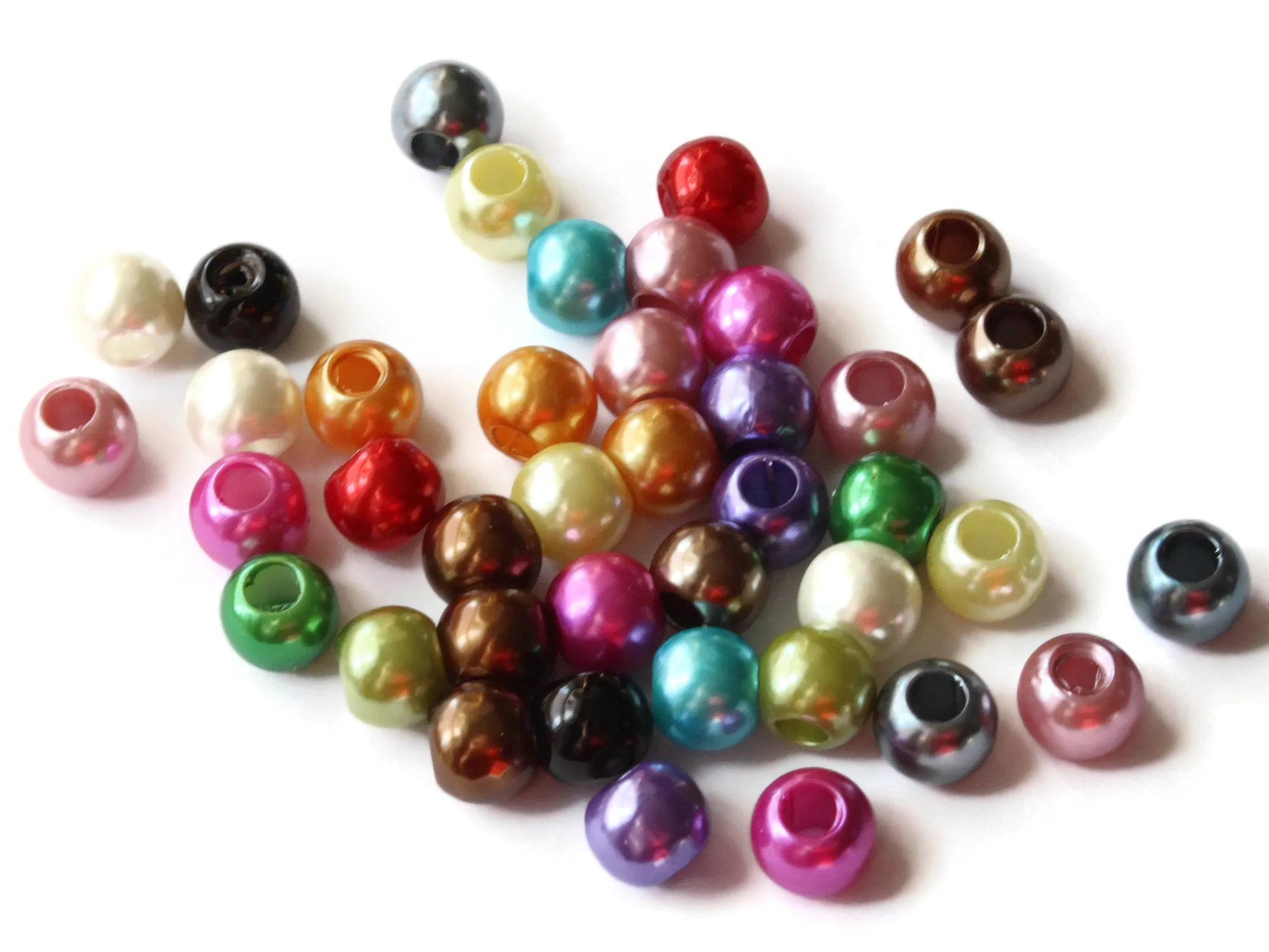 40 12mm Large Hole Pearls Mixed Color Faux Pearl Beads