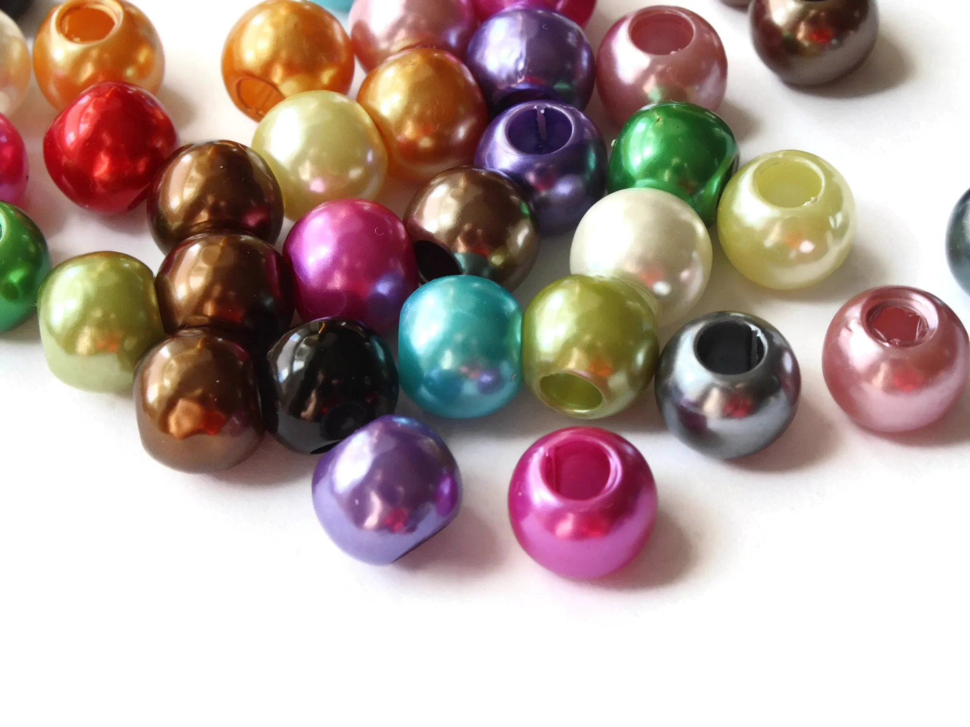 40 12mm Large Hole Pearls Mixed Color Faux Pearl Beads