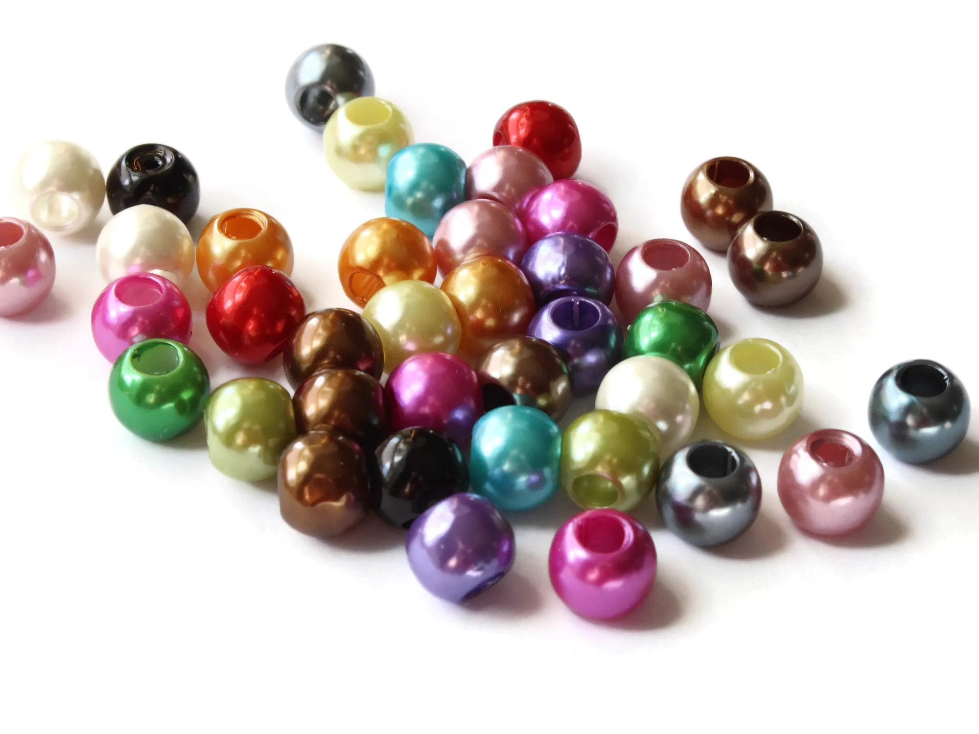 40 12mm Large Hole Pearls Mixed Color Faux Pearl Beads