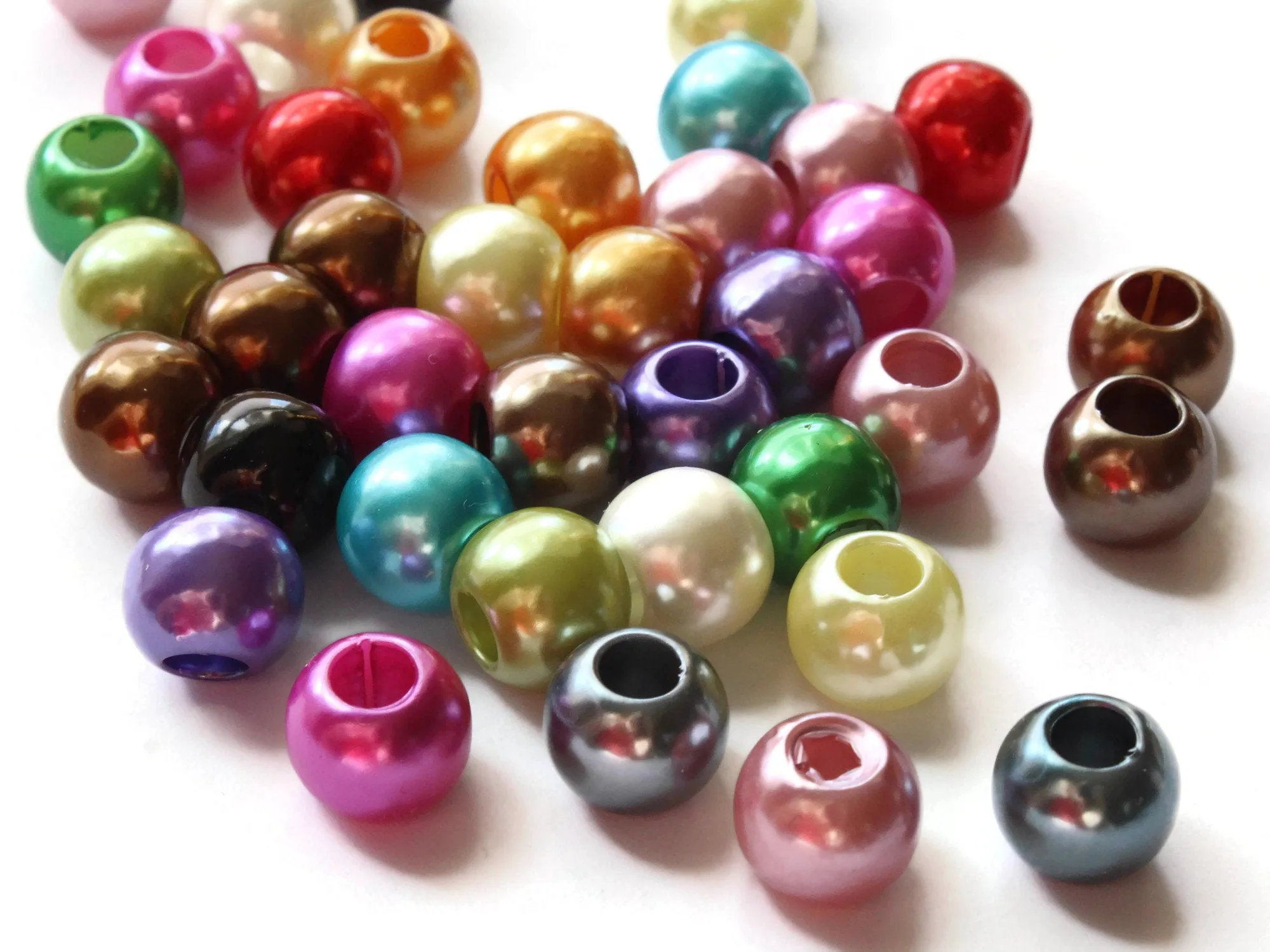 40 12mm Large Hole Pearls Mixed Color Faux Pearl Beads
