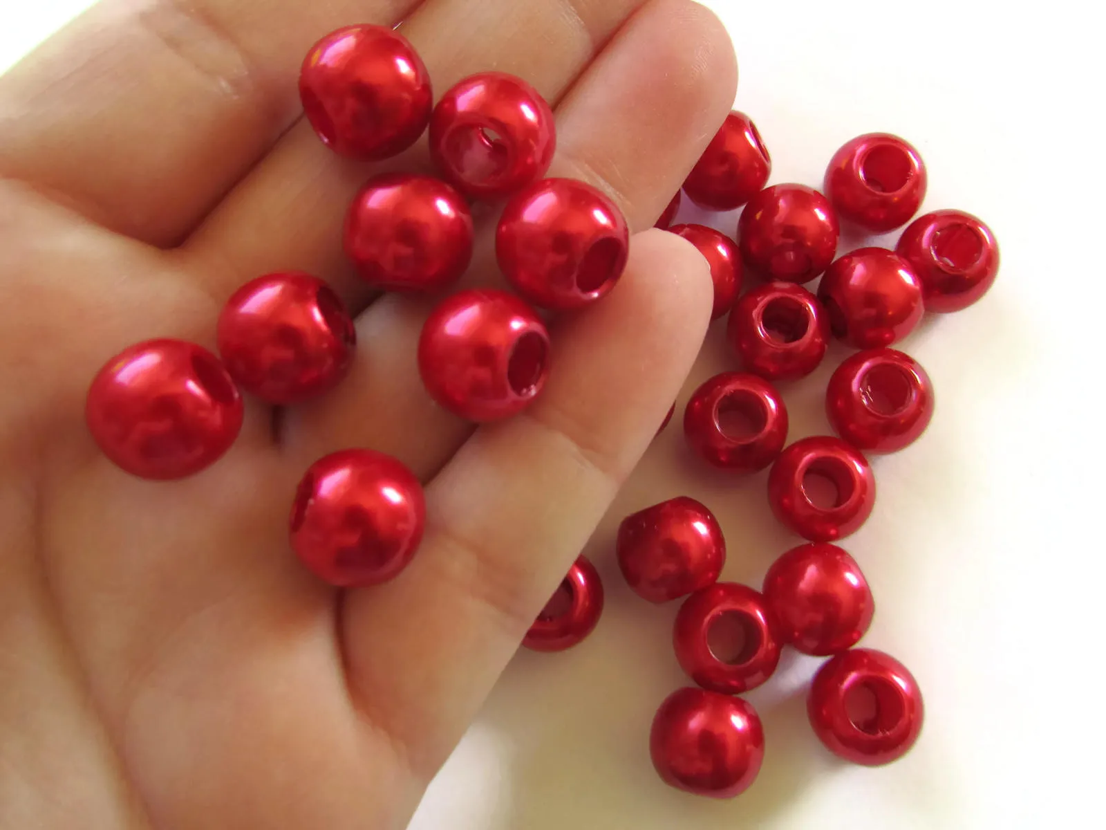 40 12mm Large Hole Pearls Round Red Pearl Beads Plastic Pearl Beads