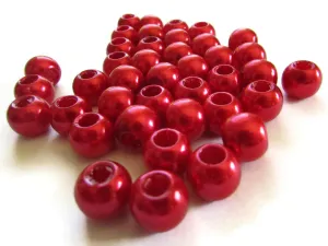 40 12mm Large Hole Pearls Round Red Pearl Beads Plastic Pearl Beads