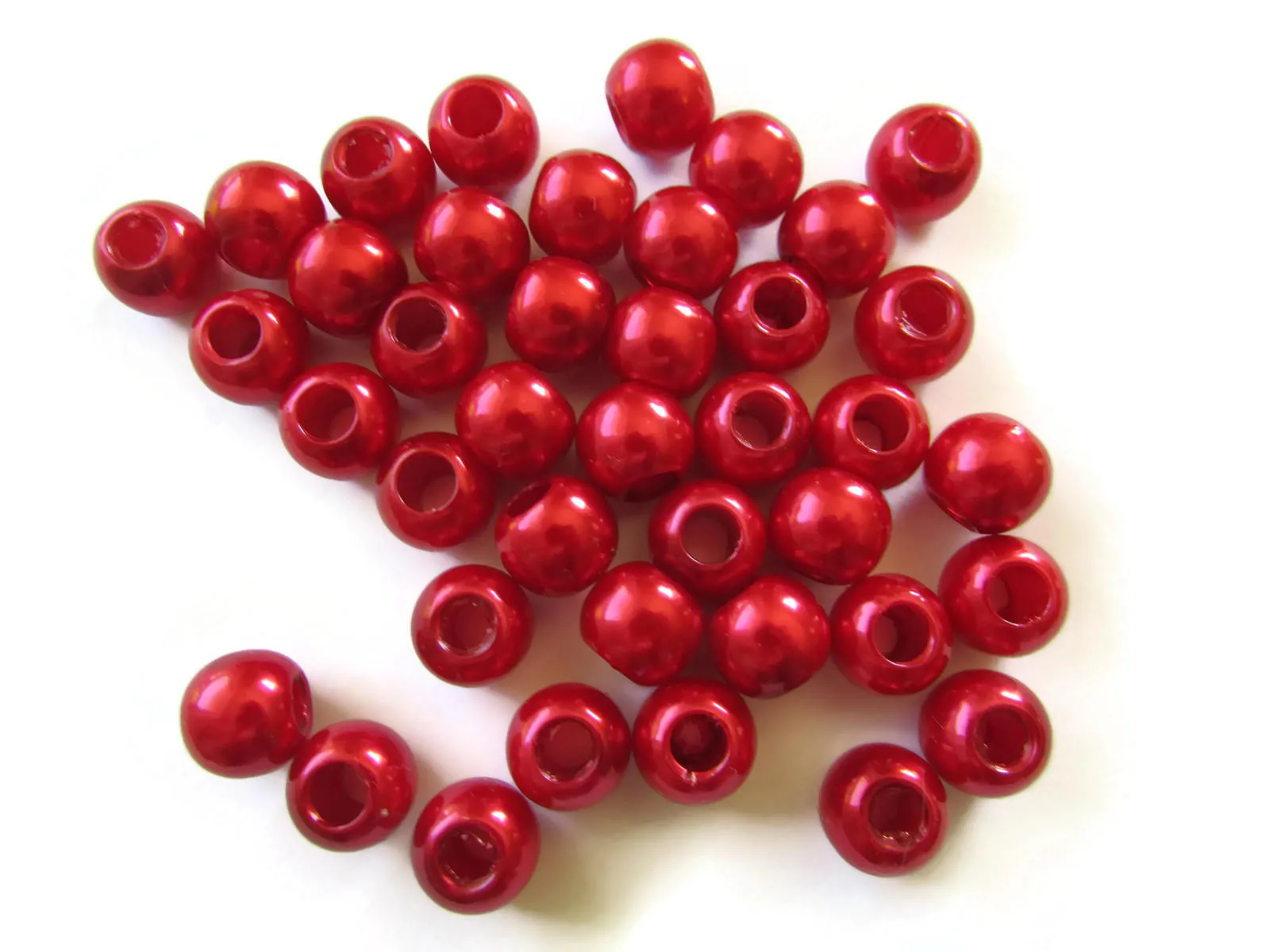 40 12mm Large Hole Pearls Round Red Pearl Beads Plastic Pearl Beads