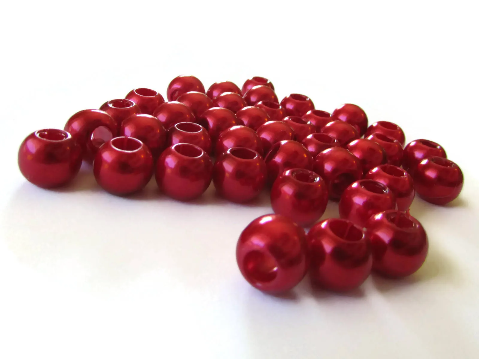 40 12mm Large Hole Pearls Round Red Pearl Beads Plastic Pearl Beads