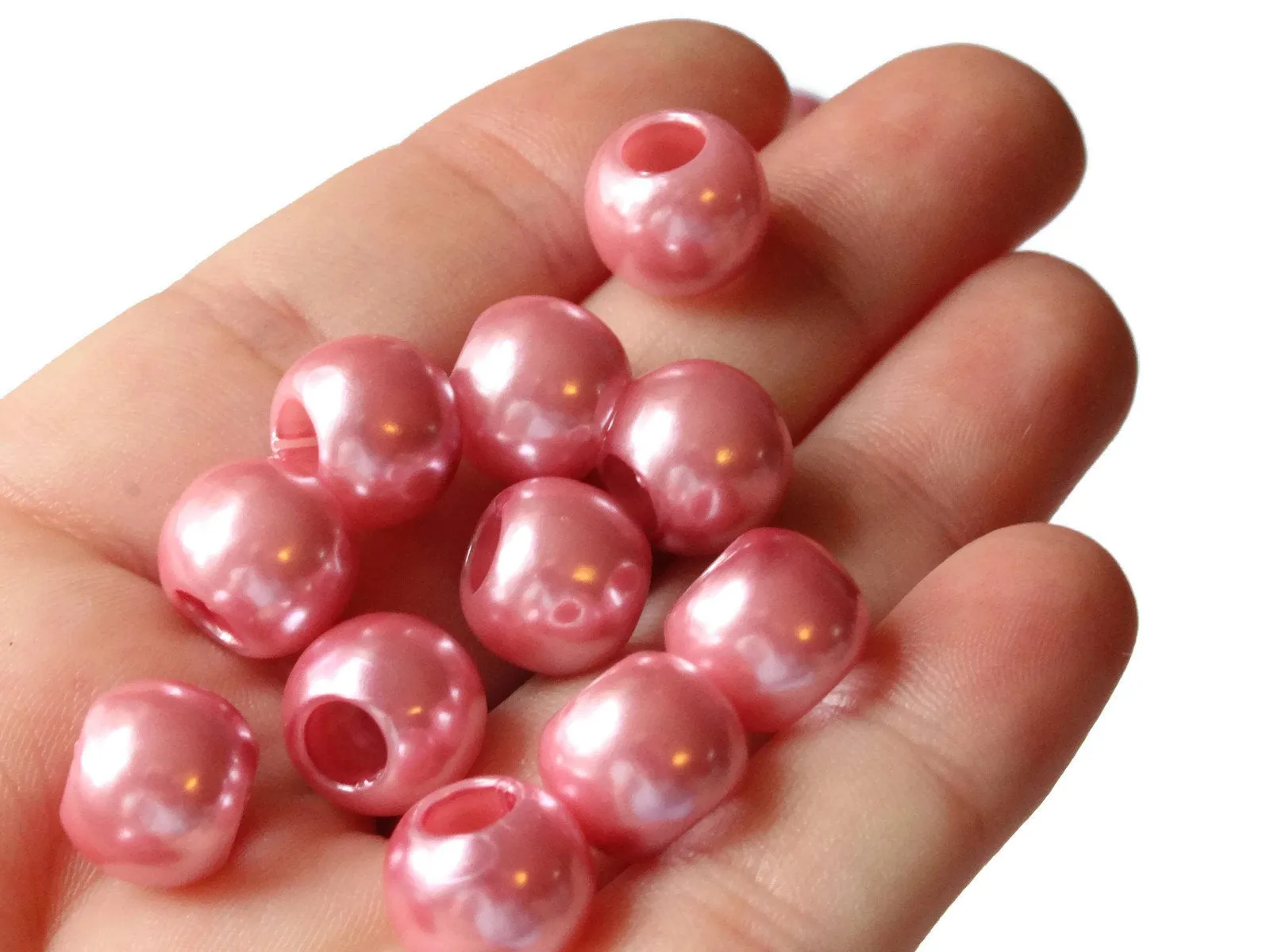40 12mm Large Hole Pink Pearls Plastic Pearl Beads Faux Pearl Beads
