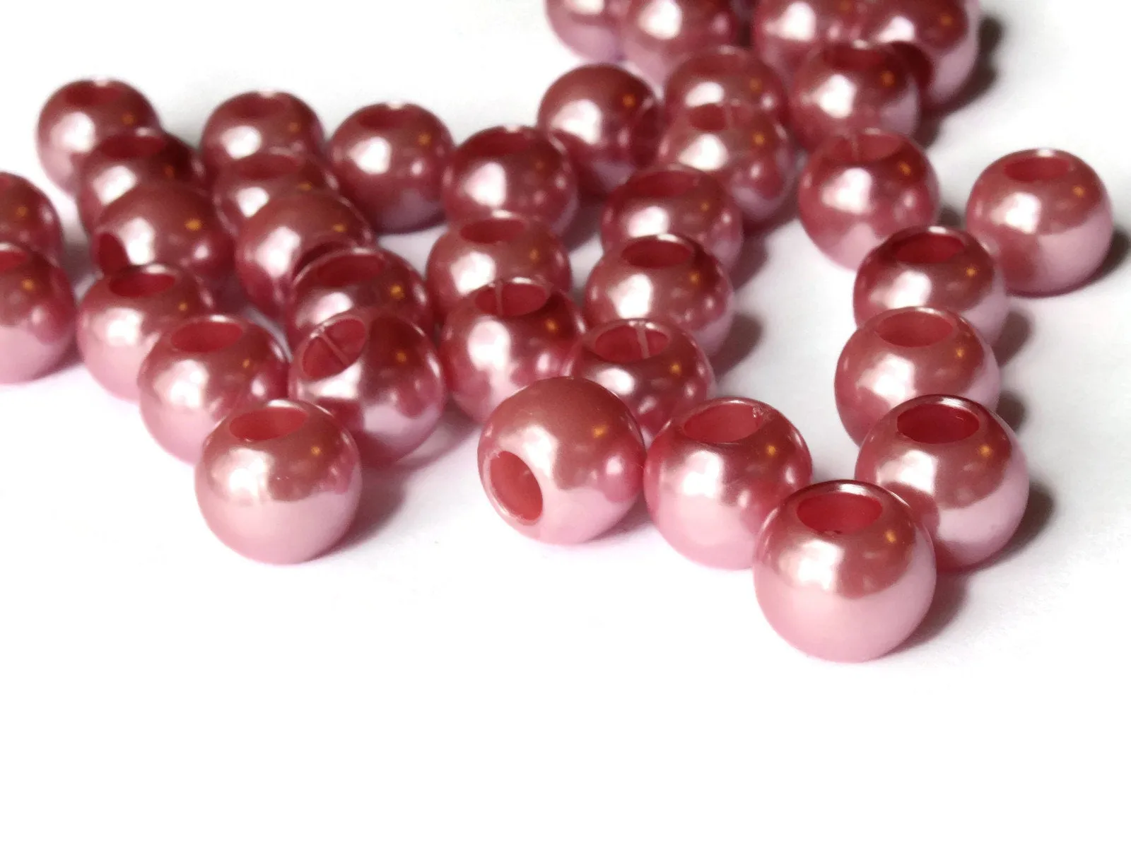 40 12mm Large Hole Pink Pearls Plastic Pearl Beads Faux Pearl Beads