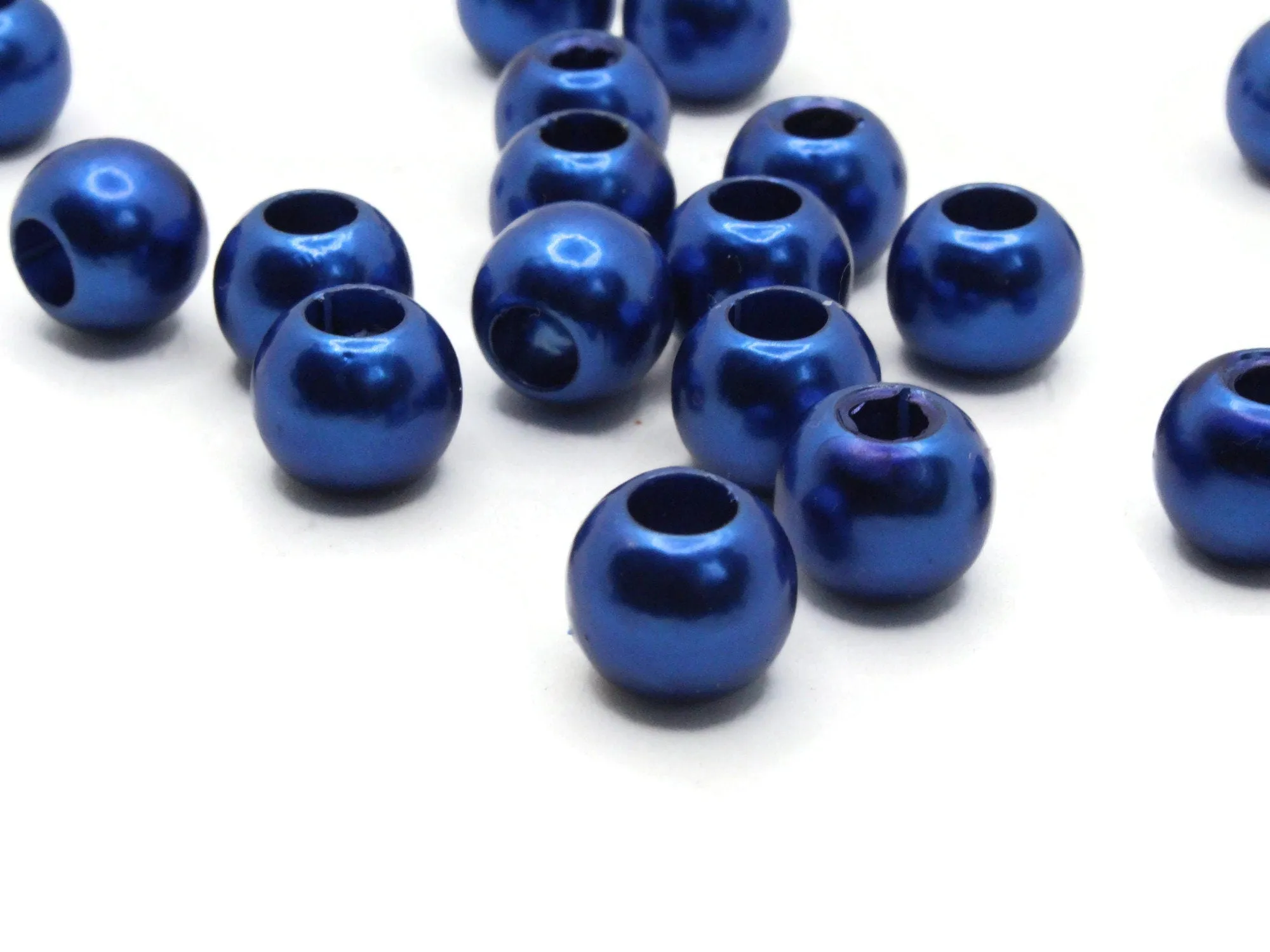 40 12mm Large Hole Royal Blue Round Plastic Pearl Beads