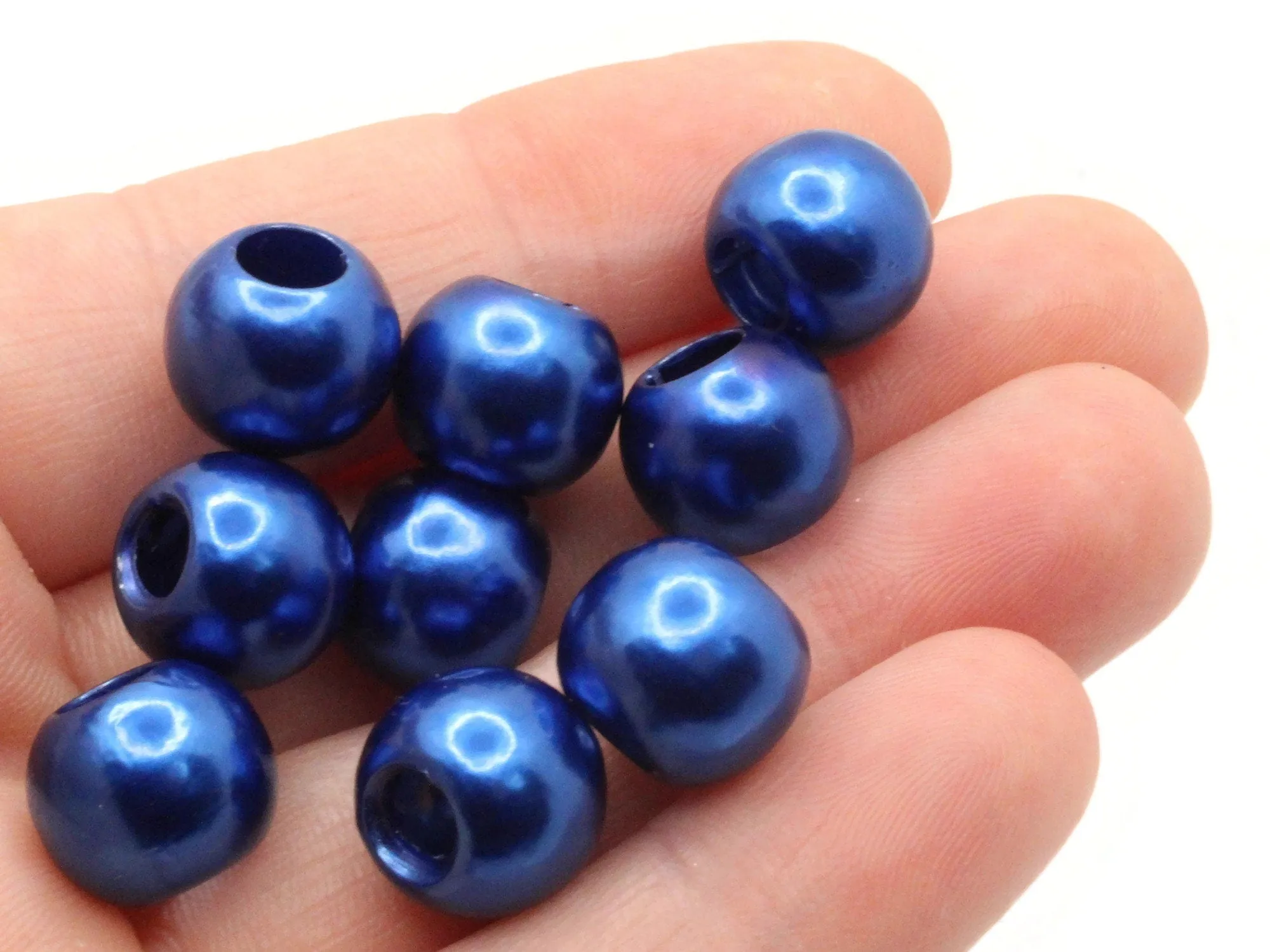 40 12mm Large Hole Royal Blue Round Plastic Pearl Beads