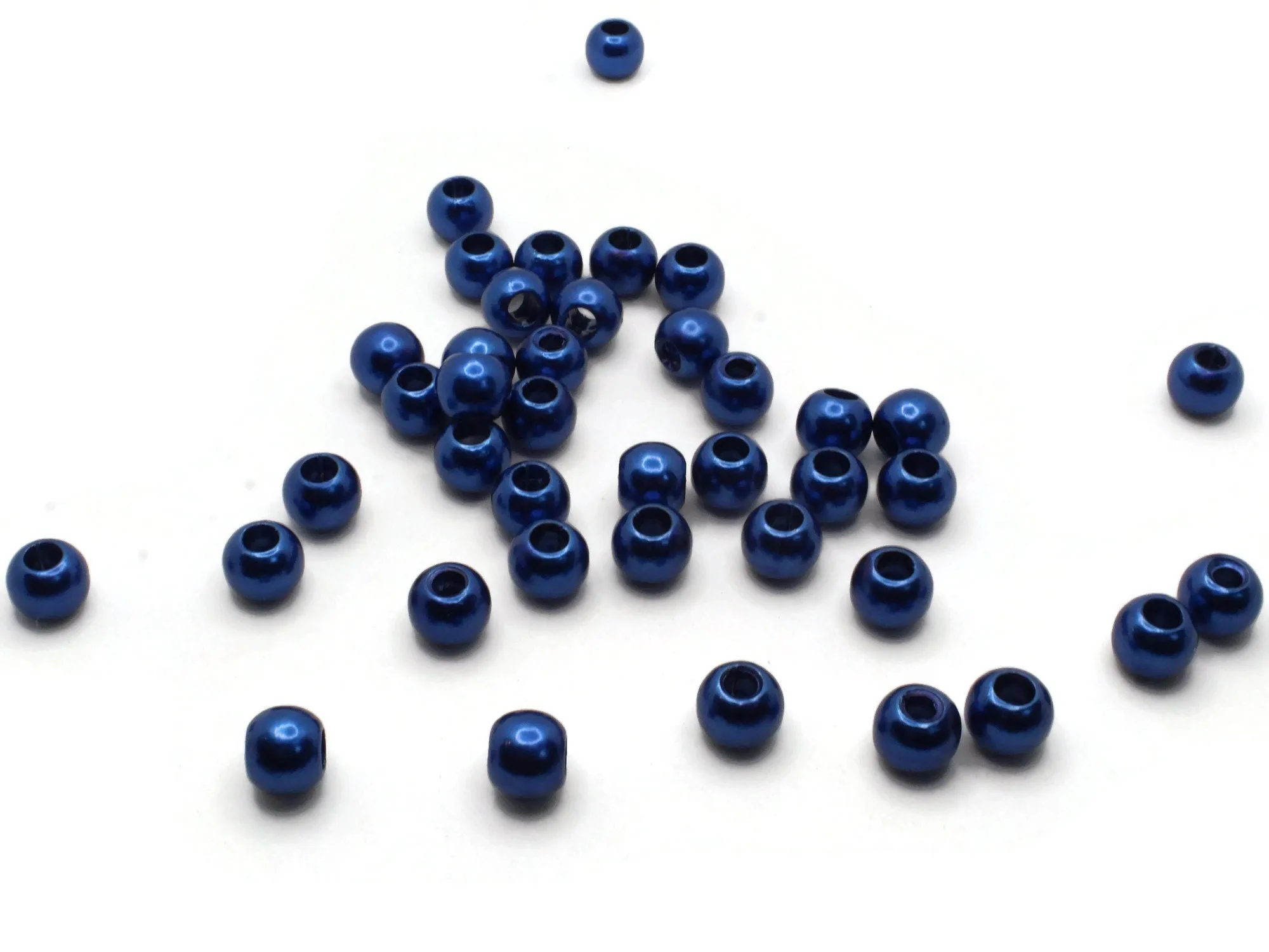 40 12mm Large Hole Royal Blue Round Plastic Pearl Beads