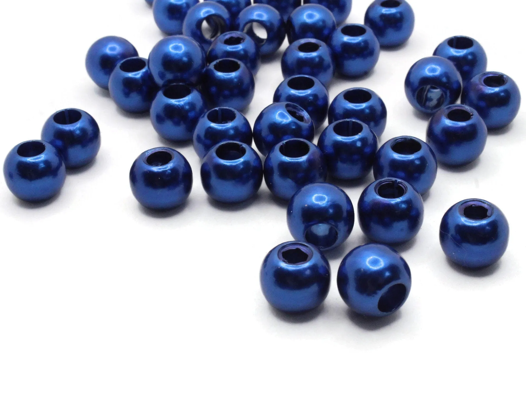 40 12mm Large Hole Royal Blue Round Plastic Pearl Beads