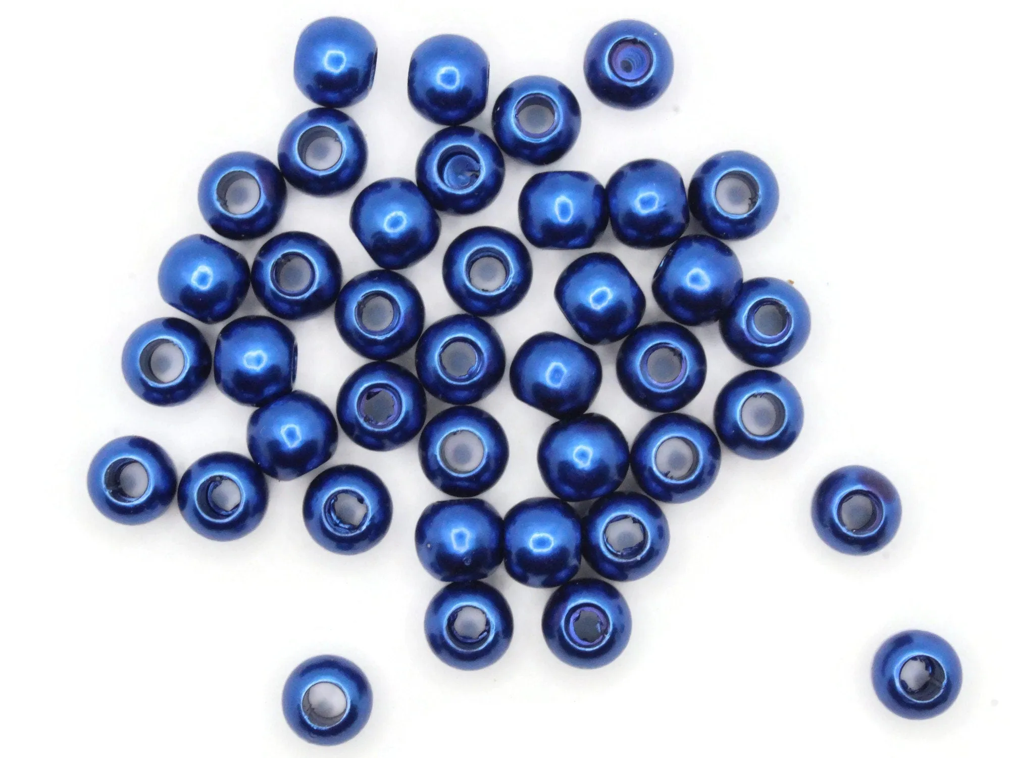 40 12mm Large Hole Royal Blue Round Plastic Pearl Beads