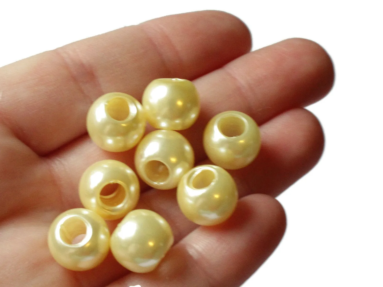 40 12mm Pale Yellow Large Hole Pearls Antique Ivory European Beads