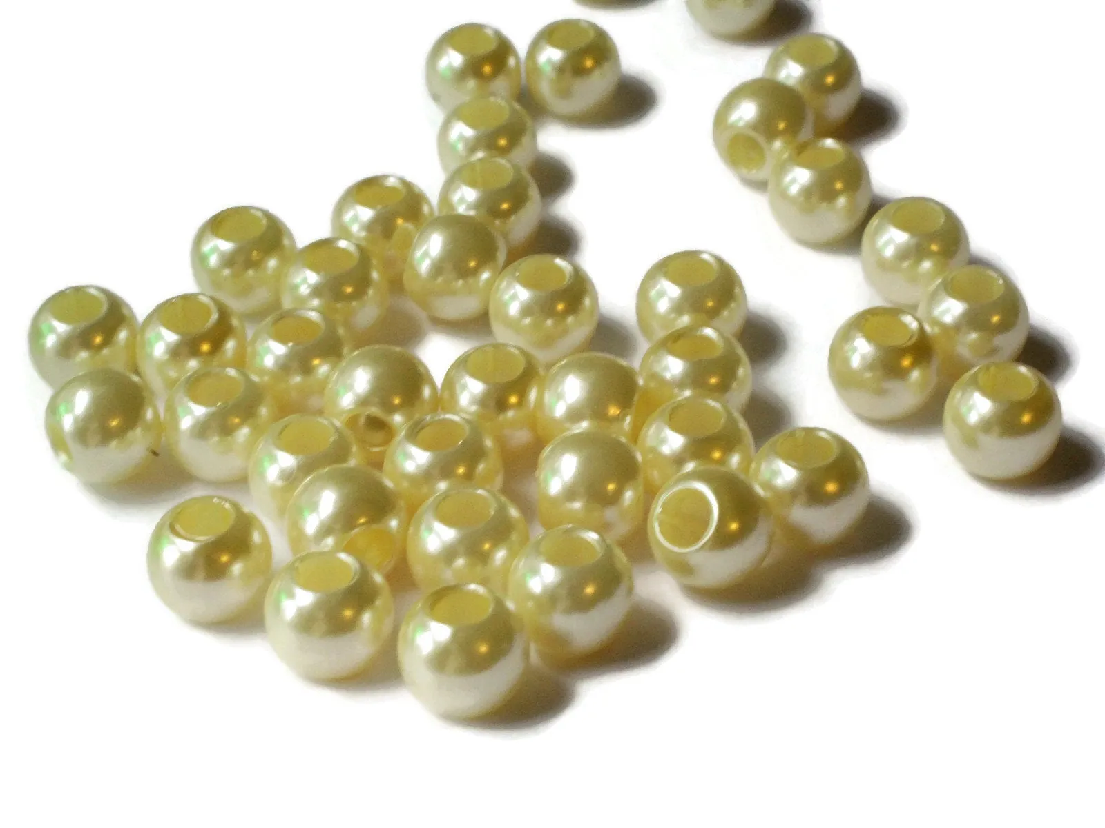 40 12mm Pale Yellow Large Hole Pearls Antique Ivory European Beads