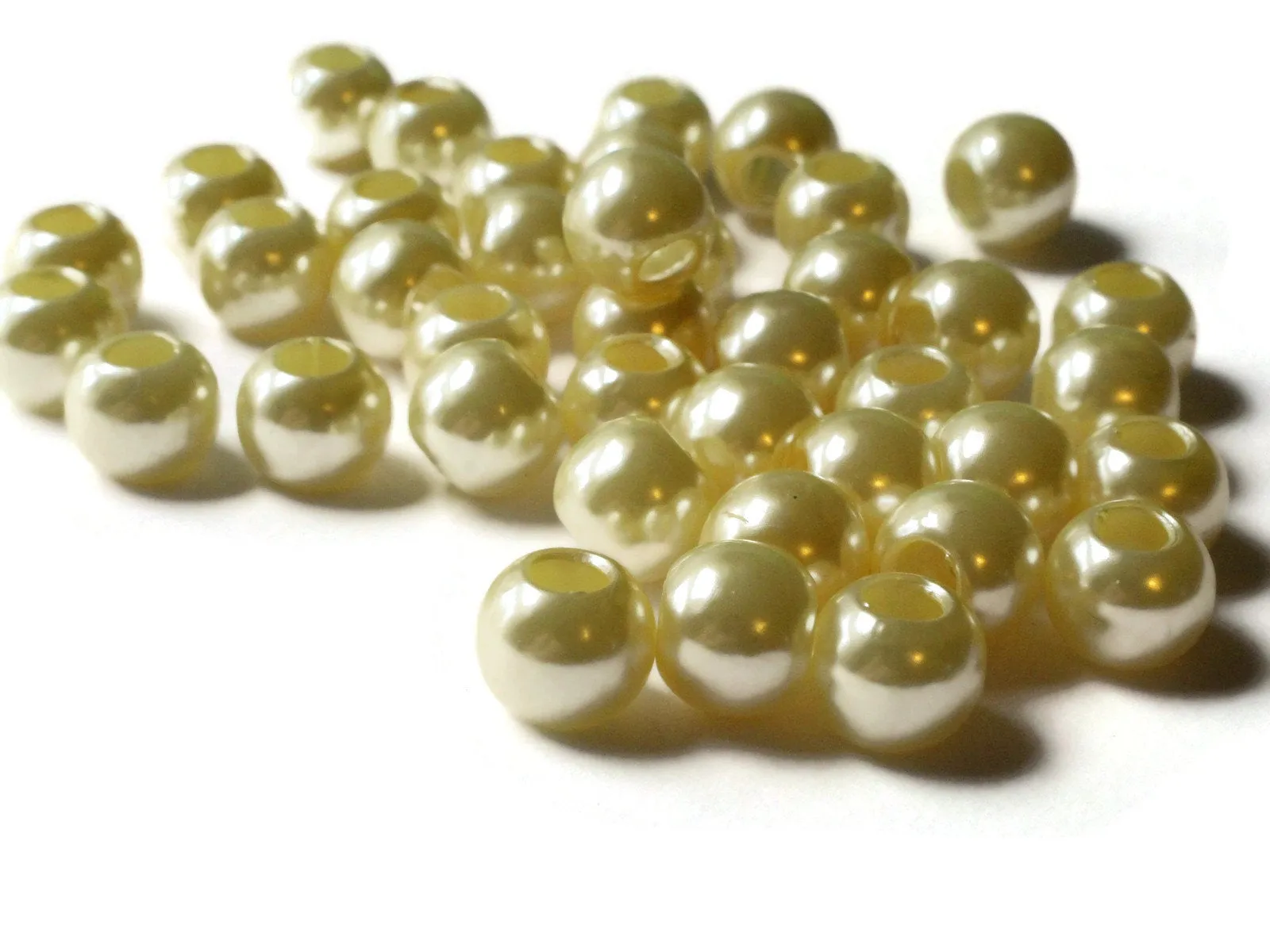 40 12mm Pale Yellow Large Hole Pearls Antique Ivory European Beads