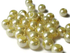 40 12mm Pale Yellow Large Hole Pearls Antique Ivory European Beads