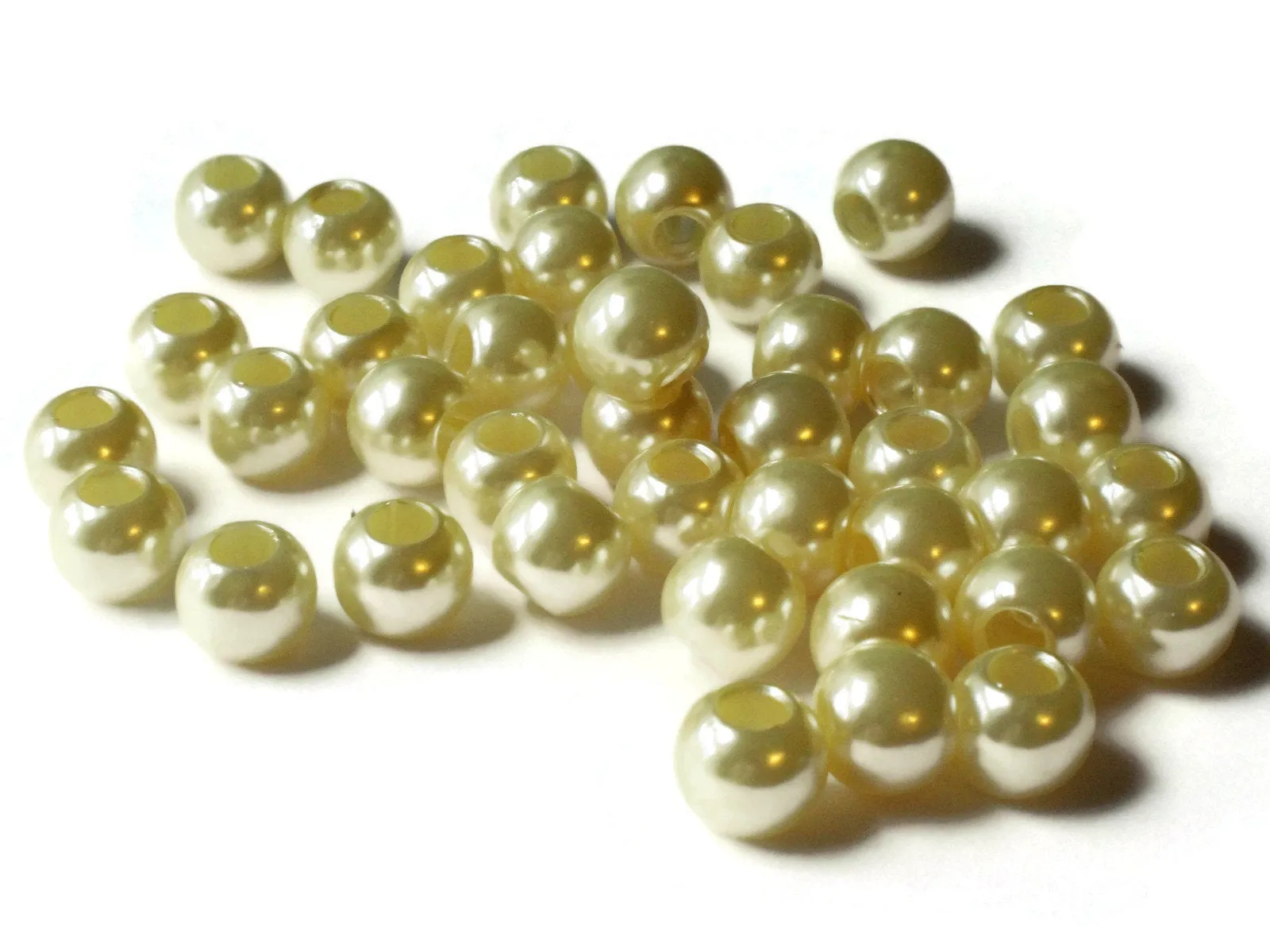 40 12mm Pale Yellow Large Hole Pearls Antique Ivory European Beads