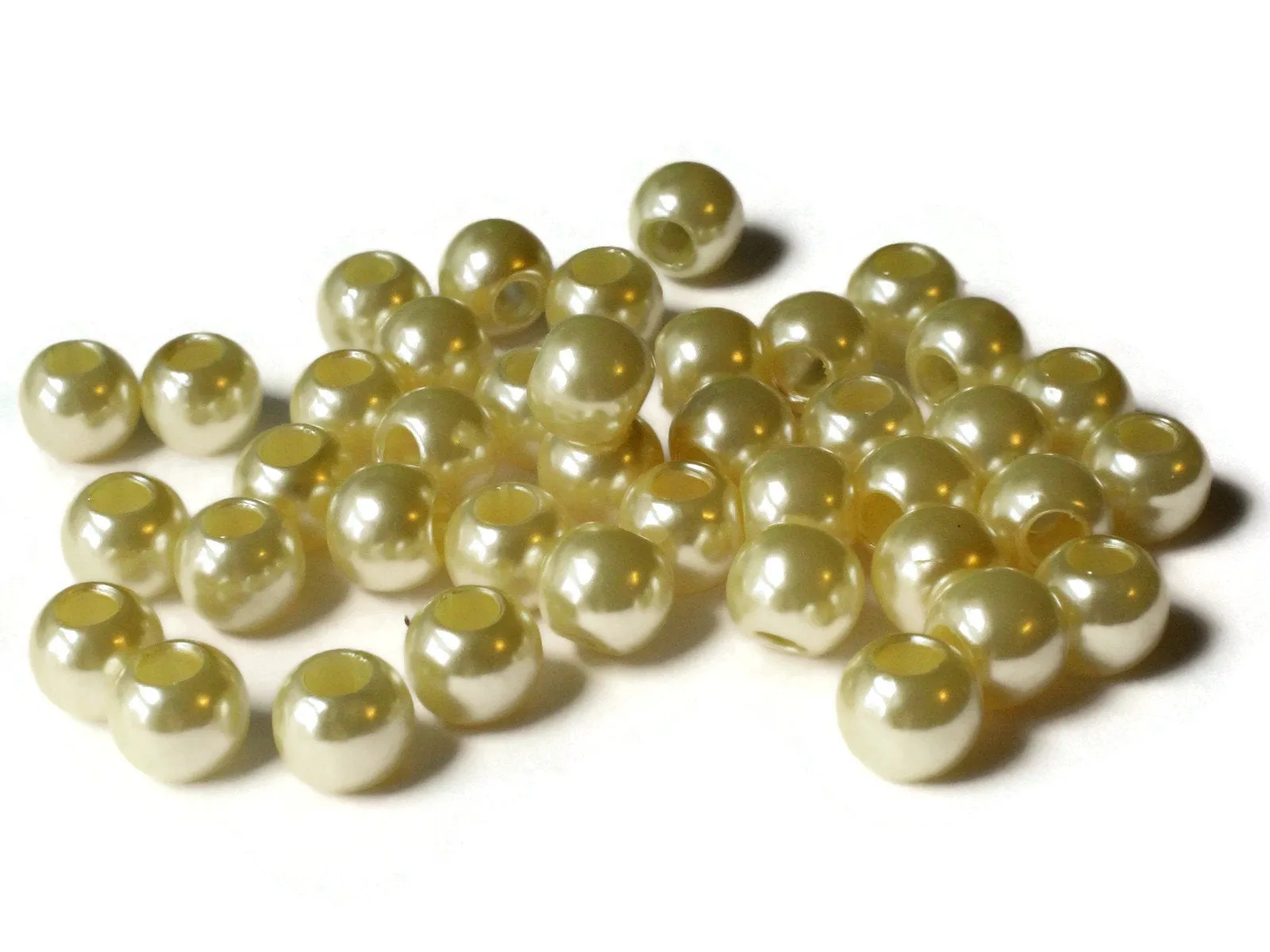 40 12mm Pale Yellow Large Hole Pearls Antique Ivory European Beads