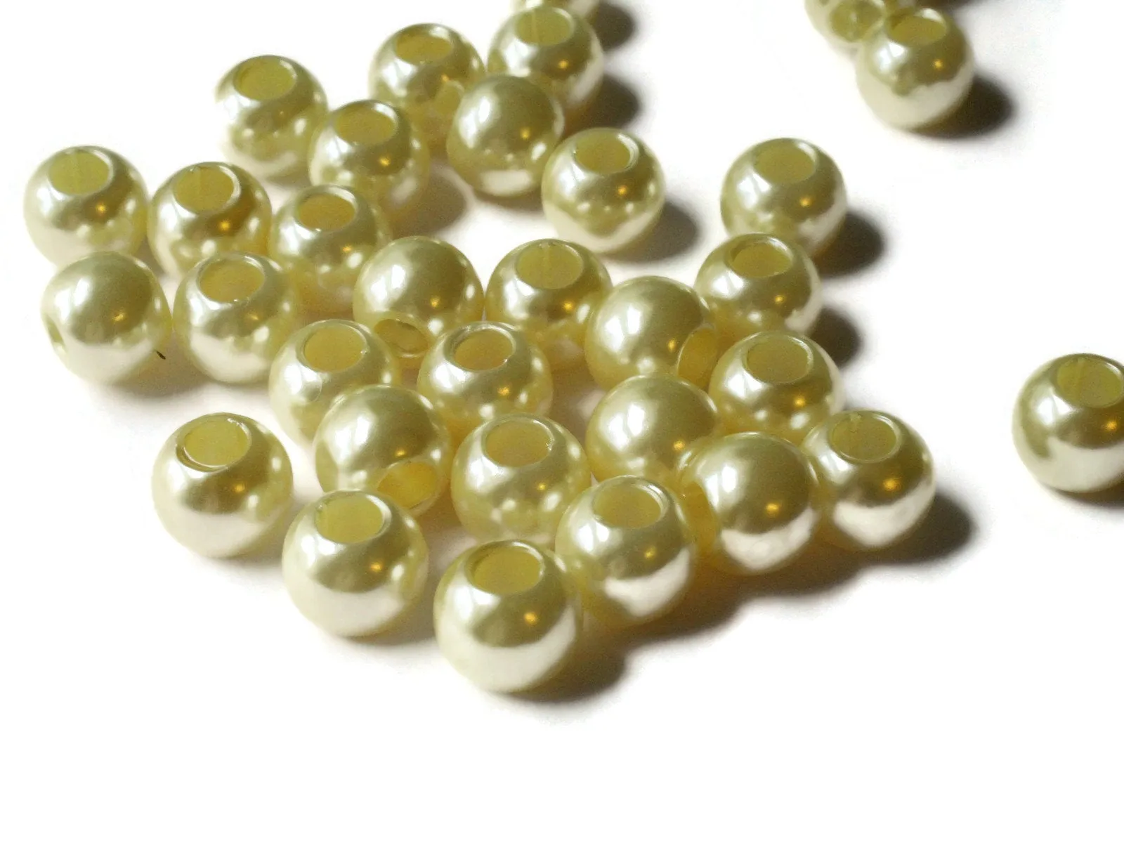 40 12mm Pale Yellow Large Hole Pearls Antique Ivory European Beads