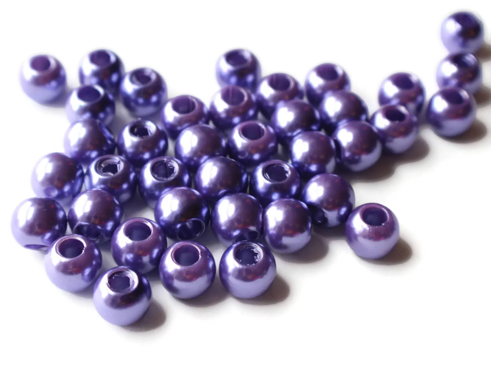 40 12mm Round Large Hole Pearls Purple Plastic Pearl Beads