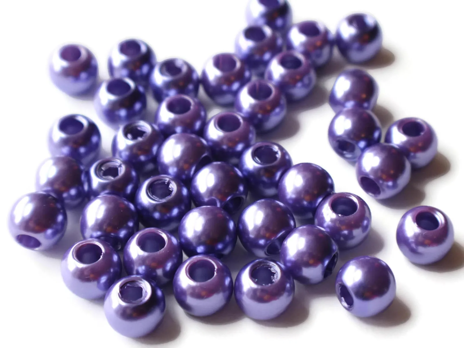 40 12mm Round Large Hole Pearls Purple Plastic Pearl Beads