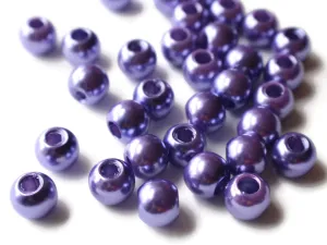 40 12mm Round Large Hole Pearls Purple Plastic Pearl Beads