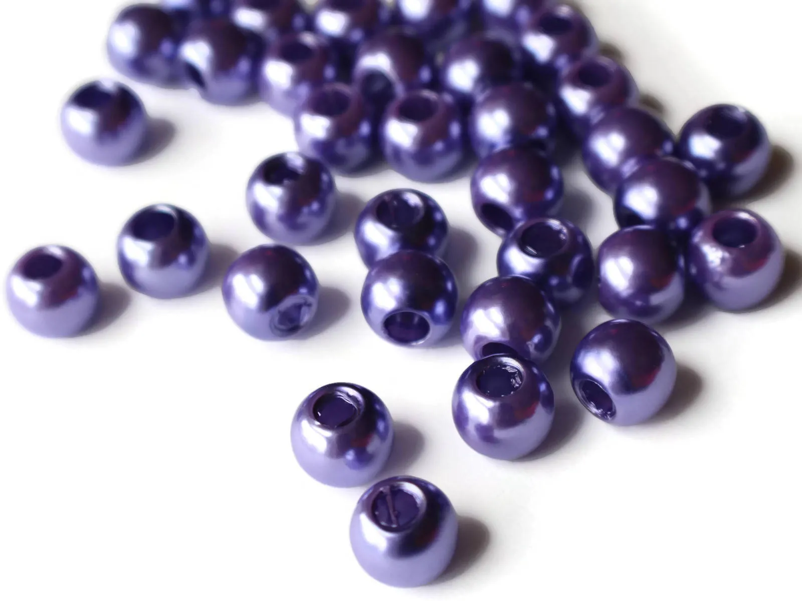40 12mm Round Large Hole Pearls Purple Plastic Pearl Beads