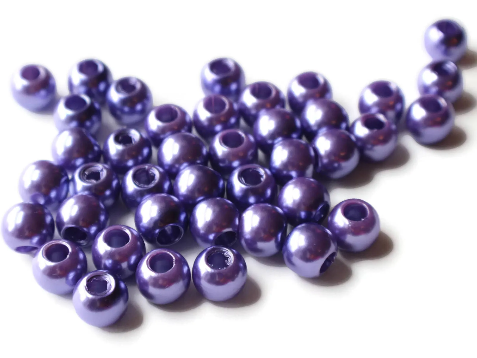 40 12mm Round Large Hole Pearls Purple Plastic Pearl Beads