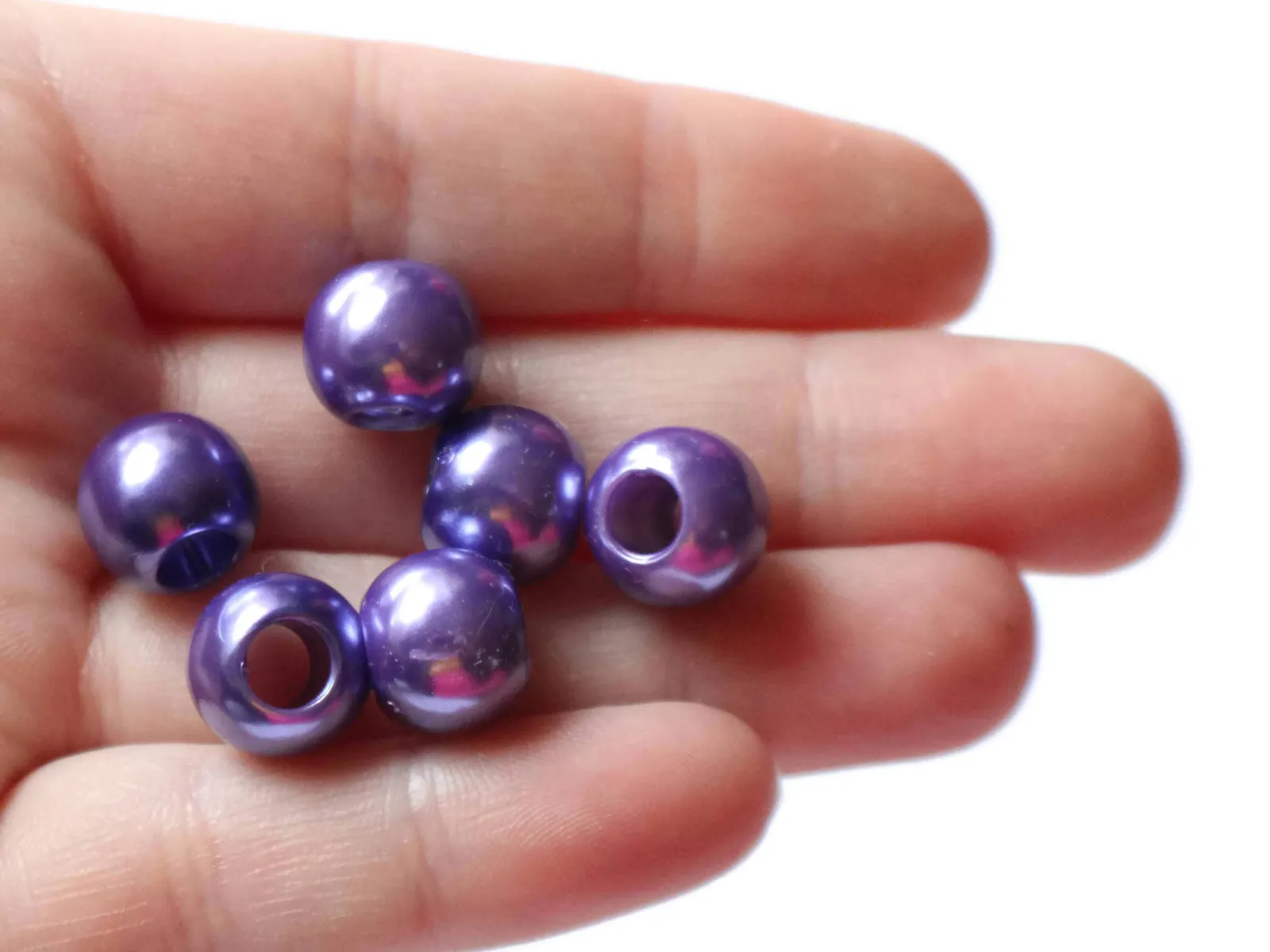 40 12mm Round Large Hole Pearls Purple Plastic Pearl Beads