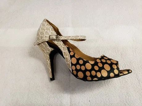 4" Tatiana -- Women's Latin Sandal -- Gold Polka Dot Lace/Satin