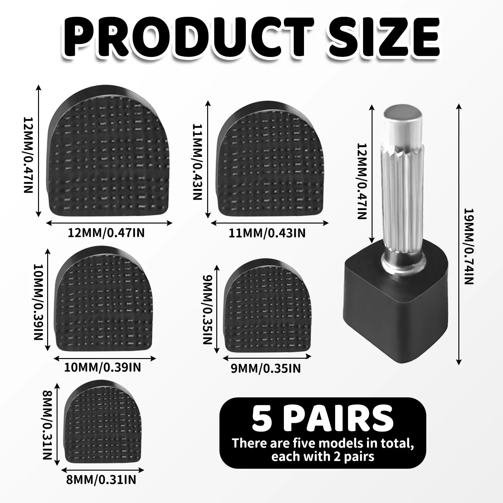 5 pairs of heel protectors for high heels - U-shaped replacement tips for dance shoes, non-slip and wear-resistant - black with metal pins - heel protectors for pumps and high heels