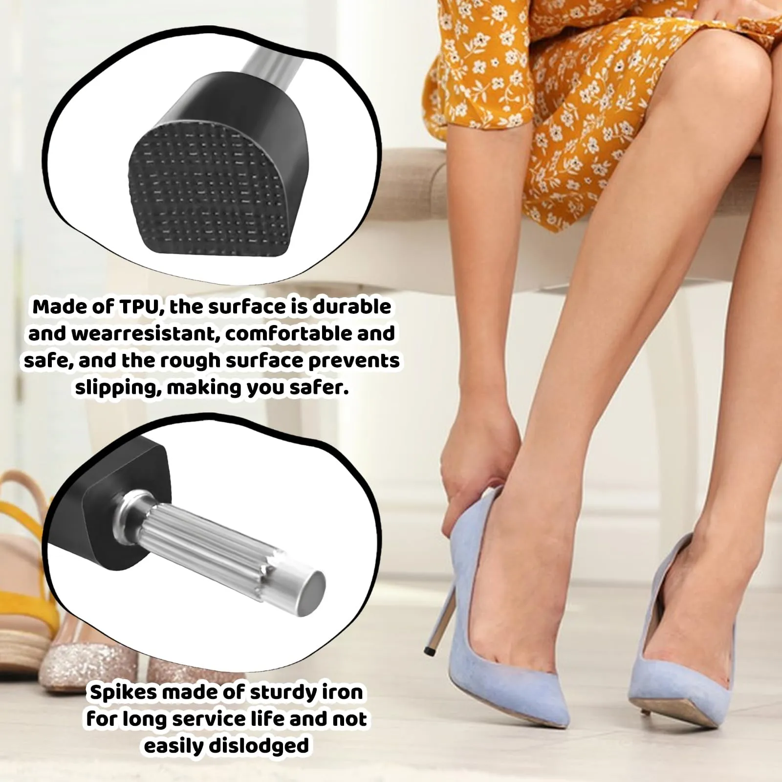 5 pairs of heel protectors for high heels - U-shaped replacement tips for dance shoes, non-slip and wear-resistant - black with metal pins - heel protectors for pumps and high heels