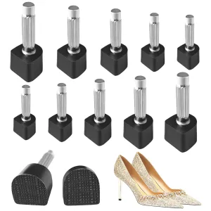 5 pairs of heel protectors for high heels - U-shaped replacement tips for dance shoes, non-slip and wear-resistant - black with metal pins - heel protectors for pumps and high heels