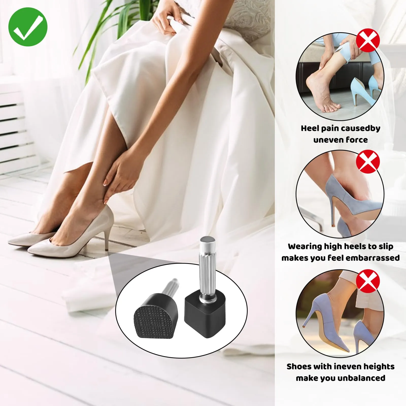 5 pairs of heel protectors for high heels - U-shaped replacement tips for dance shoes, non-slip and wear-resistant - black with metal pins - heel protectors for pumps and high heels