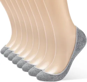 8 Pairs Women's No Show Socks - Ultra Low Cut, Non-Slip Silicone Grip, Invisible Liner for Flats and Boat Shoes, US Sizes 5-9, Gray
