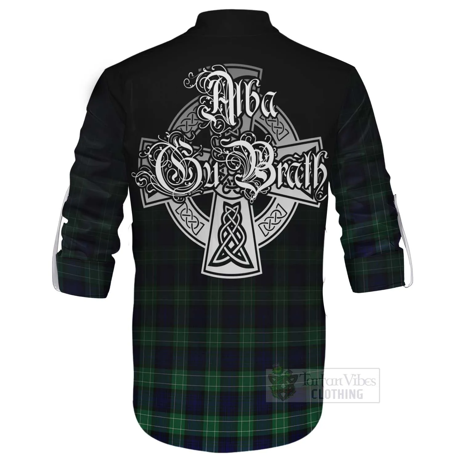 Abercrombie Tartan Ghillie Kilt Shirt Featuring Alba Gu Brath Family Crest Celtic Inspired