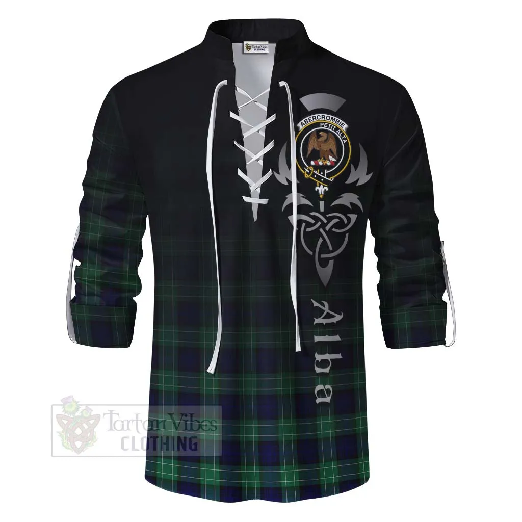 Abercrombie Tartan Ghillie Kilt Shirt Featuring Alba Gu Brath Family Crest Celtic Inspired
