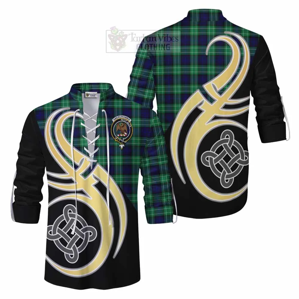 Abercrombie Tartan Ghillie Kilt Shirt with Family Crest and Celtic Symbol Style