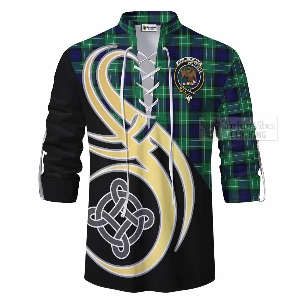 Abercrombie Tartan Ghillie Kilt Shirt with Family Crest and Celtic Symbol Style