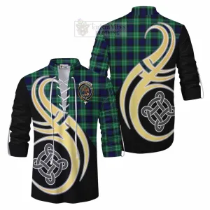 Abercrombie Tartan Ghillie Kilt Shirt with Family Crest and Celtic Symbol Style