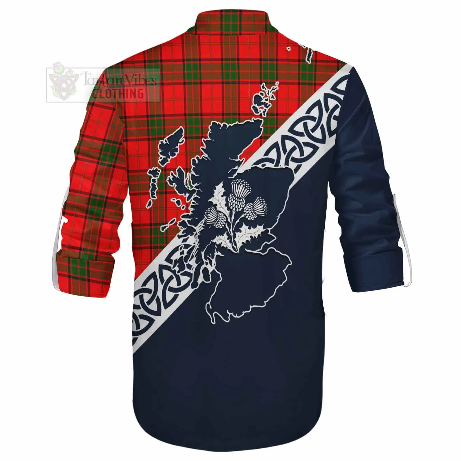 Adair Tartan Ghillie Kilt Shirt Featuring Thistle and Scotland Map