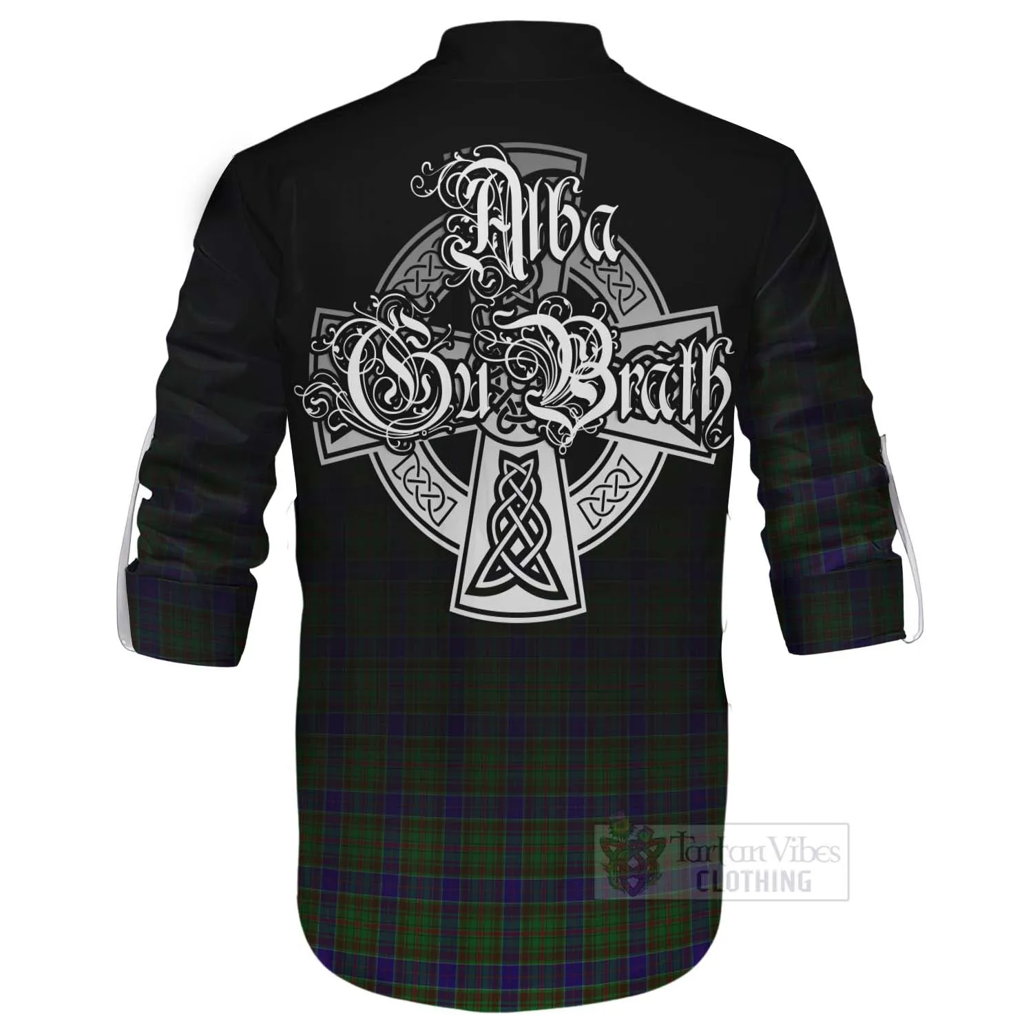 Adam Tartan Ghillie Kilt Shirt Featuring Alba Gu Brath Family Crest Celtic Inspired